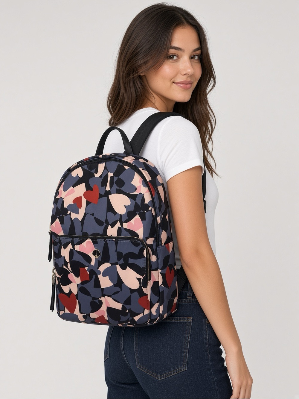 kate spade Heart-Print Backpack in Navy, Pink & Red